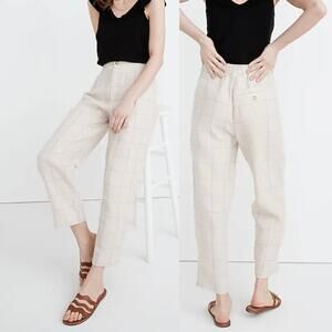 Madewell Linen Pleated Taper Wide-Leg Pants in Windowpane